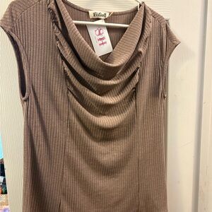 Listicle Ribbed Brownish mauve Sleeveless Top